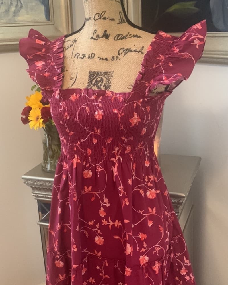 Ellie Nap Dress Burgendy Holiday Floral - Image 5