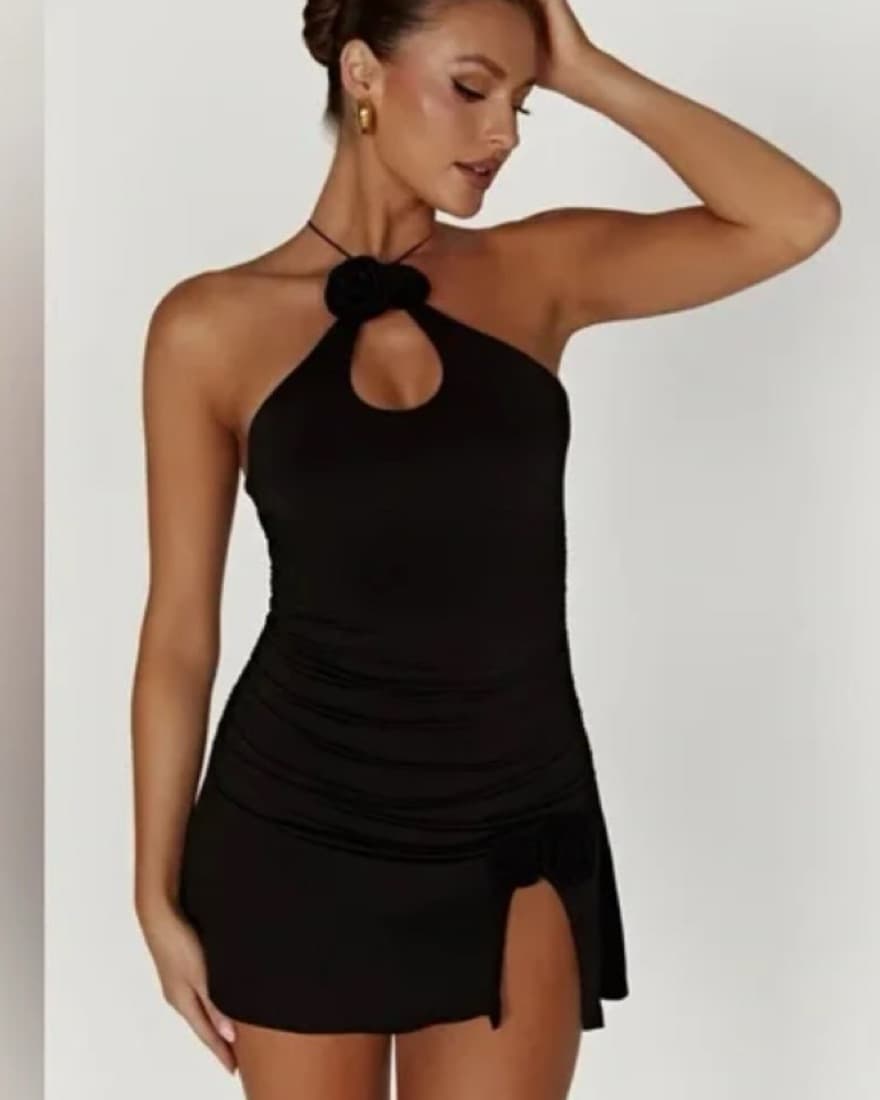 MESHKI Adeline Rose Halter Mini Dress - Image 1