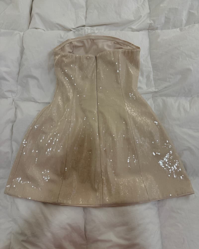 Nude Sequin Strapless Mini Dress - Image 4