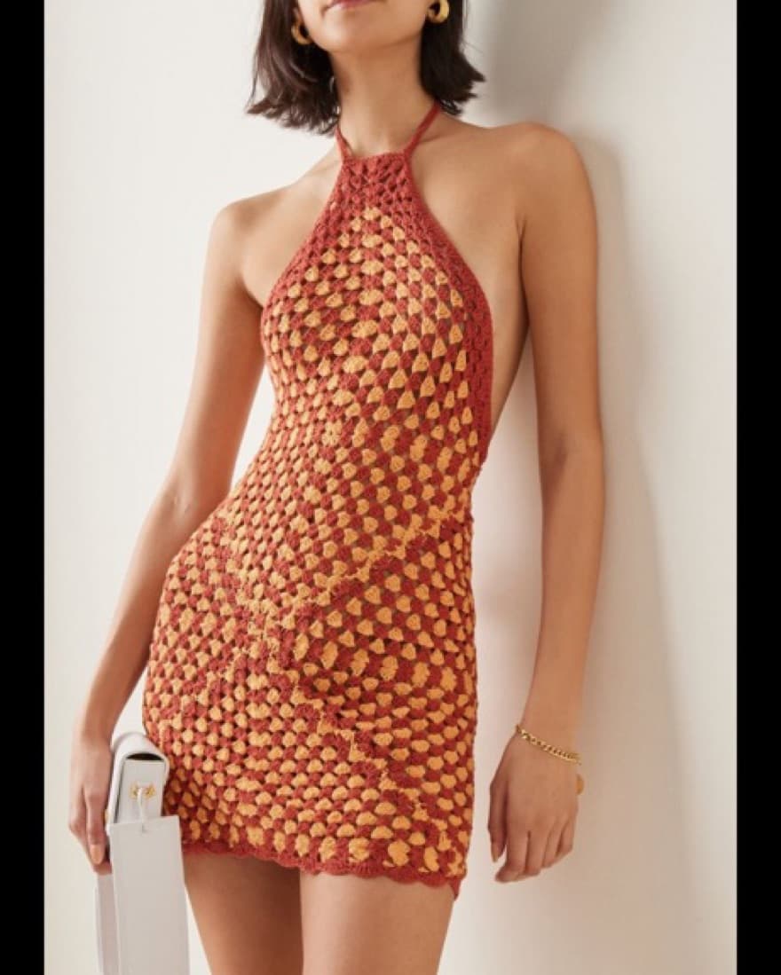 Red & Orange Crochet Mini Dress - Image 1