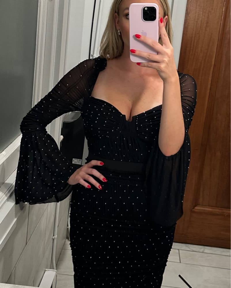 Self-Portrait Mesh Rhinestone Midi Dress - Image 3