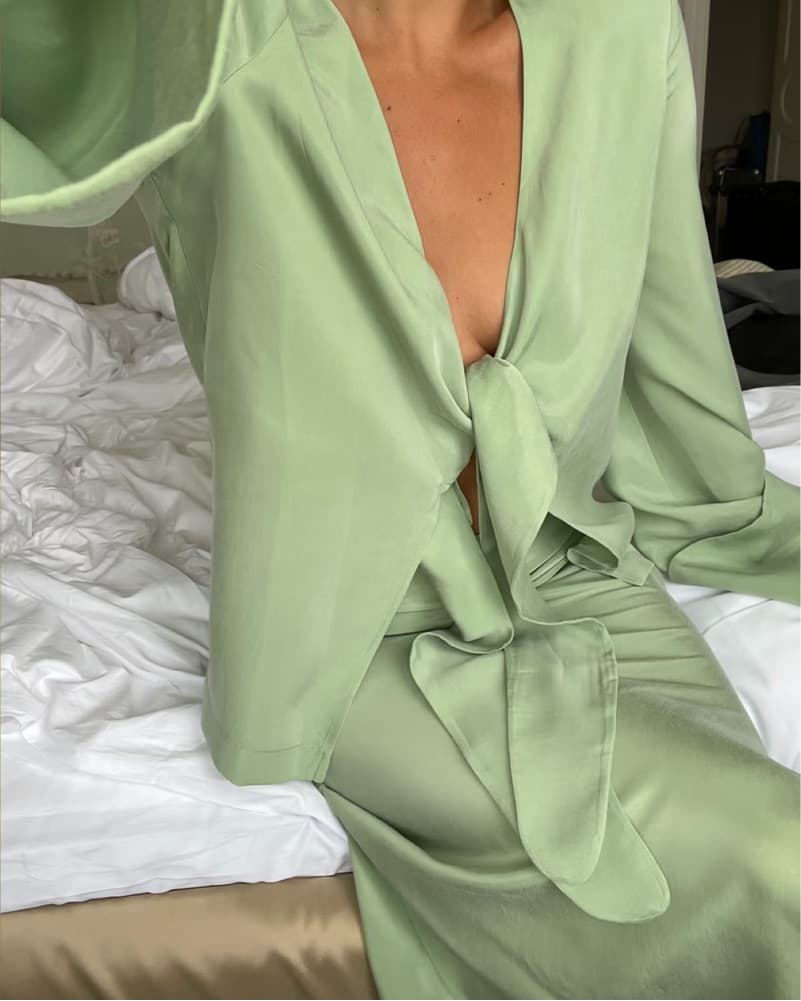 Djerf Avenue tie top in pistachio - Image 1