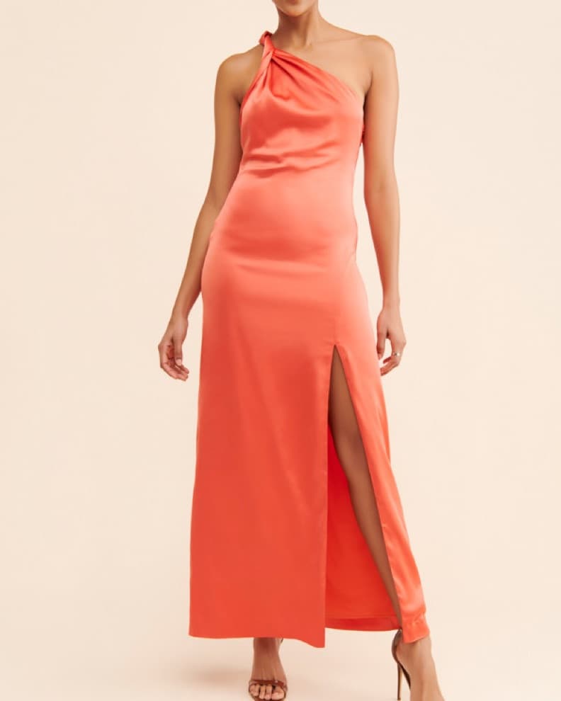 Free People Orange Satin One-Shoulder Dr - Image 1