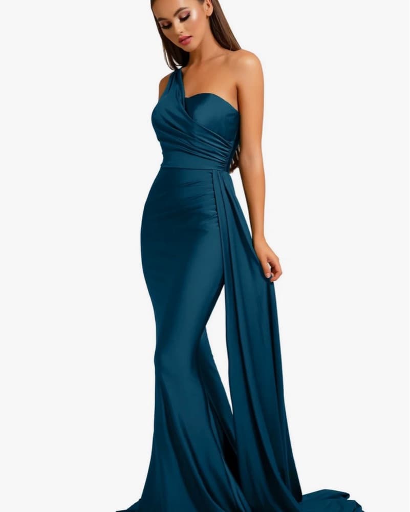 Teal One-Shoulder Formal Gown - Image 2