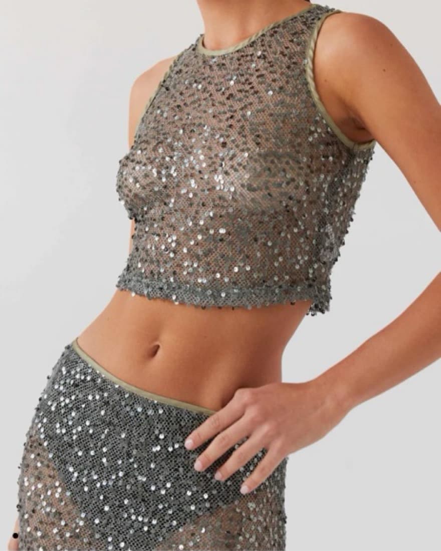 Sheer Sequin Set in Olive  - Image 4