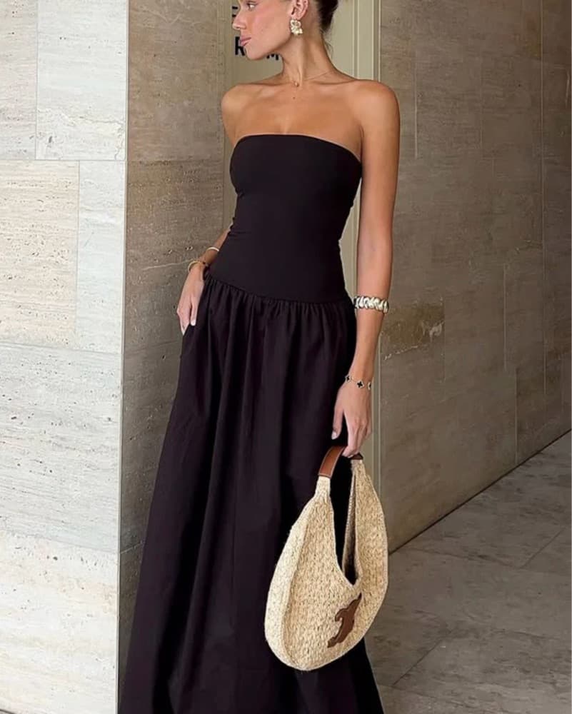 White Fox Strapless Brown Maxi Dress - Image 2