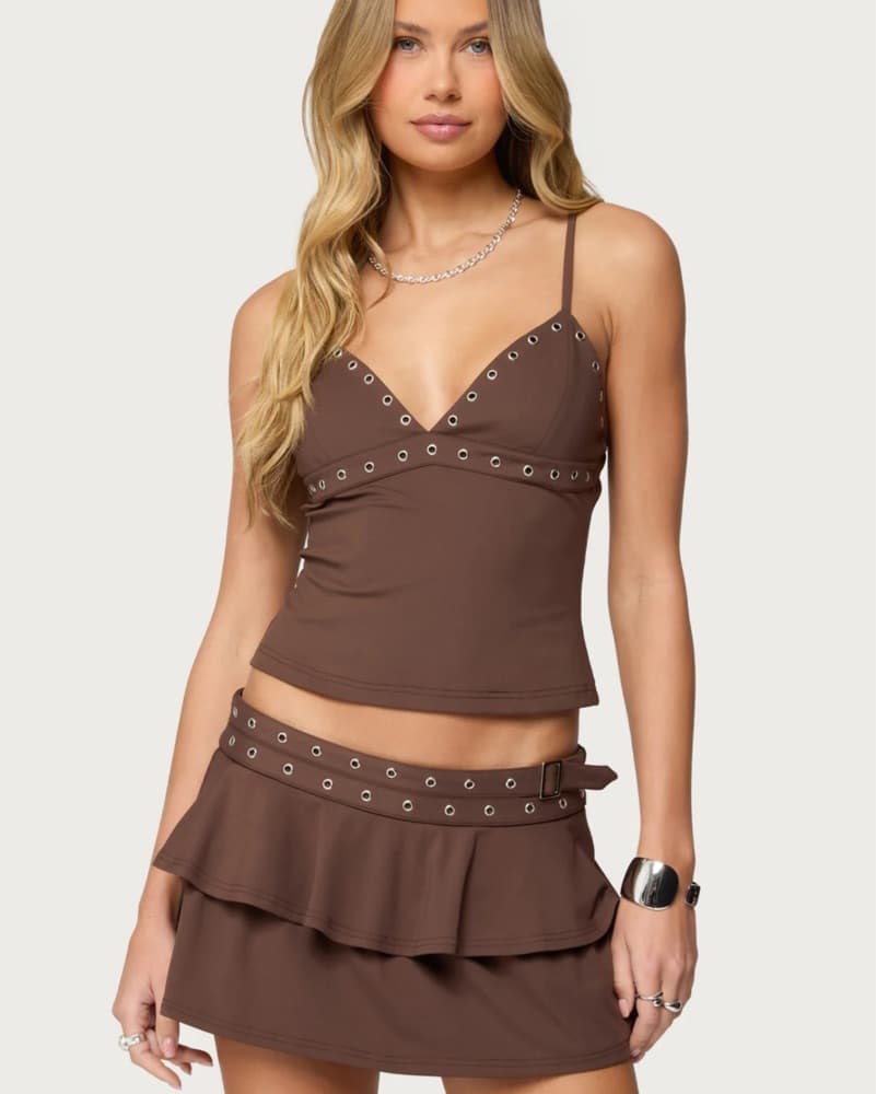 Edgy Brown Ruffle Dress - Image 1