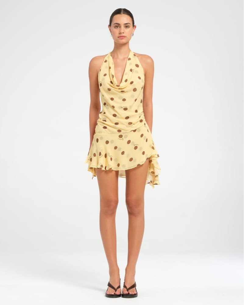 Polka Dot Halter Ruffle Mini Dress - Image 2