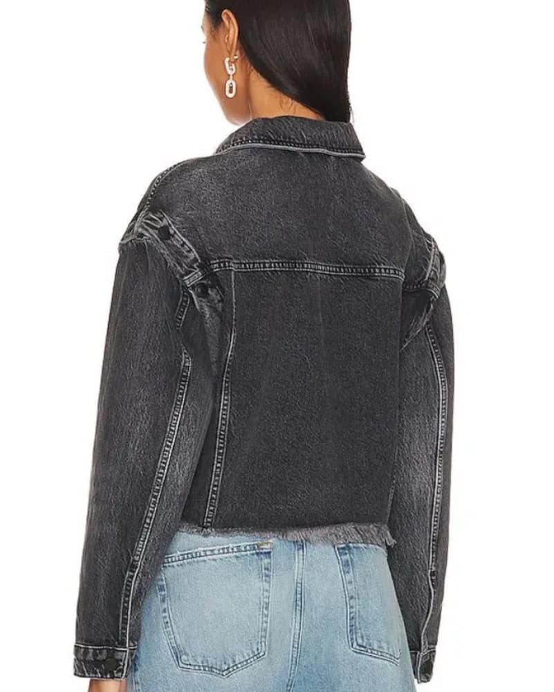 Washed Black Cropped Denim Jacket - Image 3