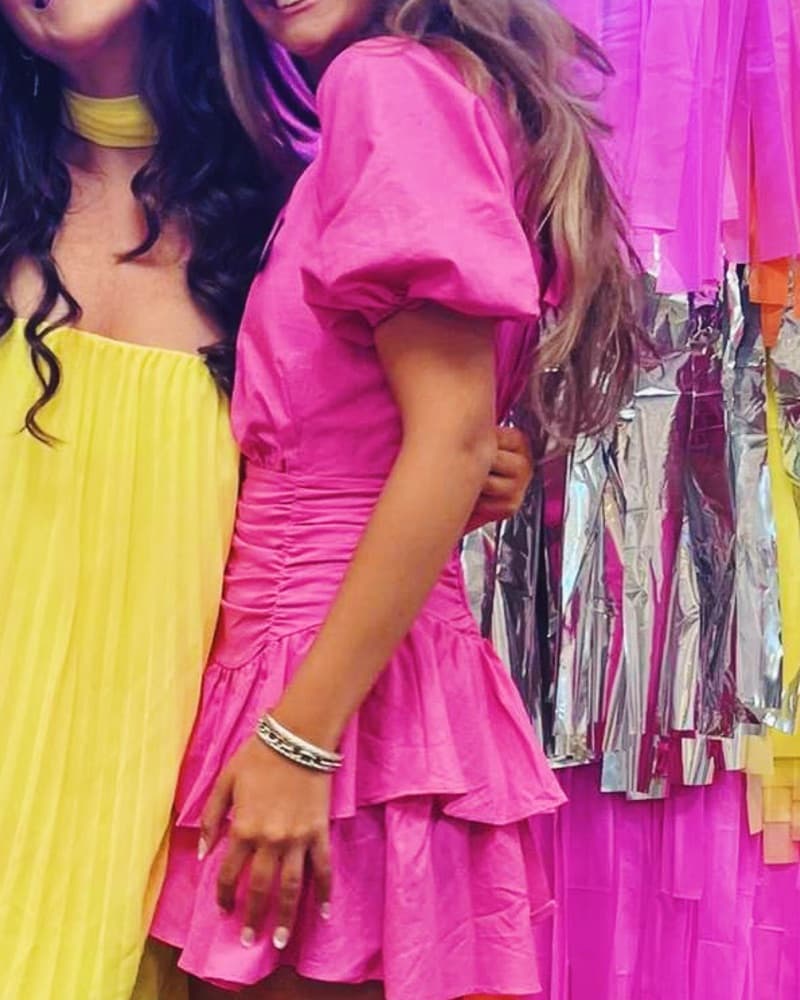 Bright Hot Pink Puff Sleeve Dress - Image 1