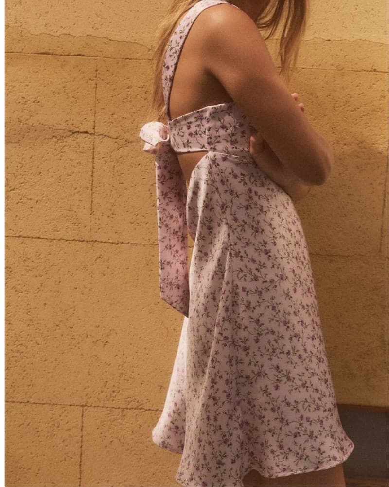 Lilac Floral Print Silky Tie Back Dress - Image 4