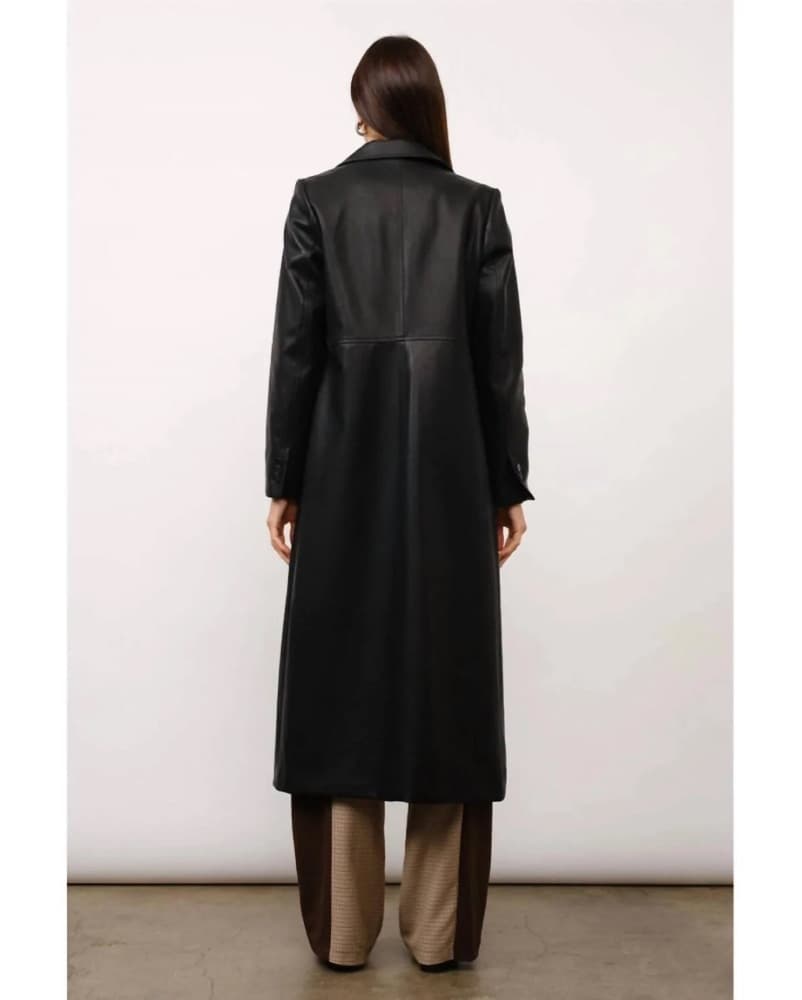 Sleek Black Leather Trenchcoat - Image 2