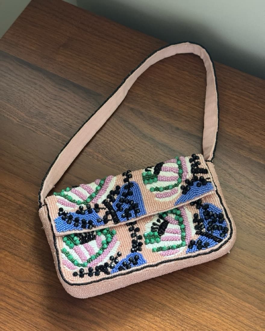 Anthropologie Beaded Shoulder Bag Pink - Image 1