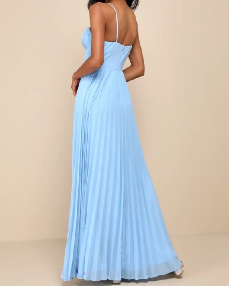Lulus Light Blue Pleated Maxi Dress M - Image 2