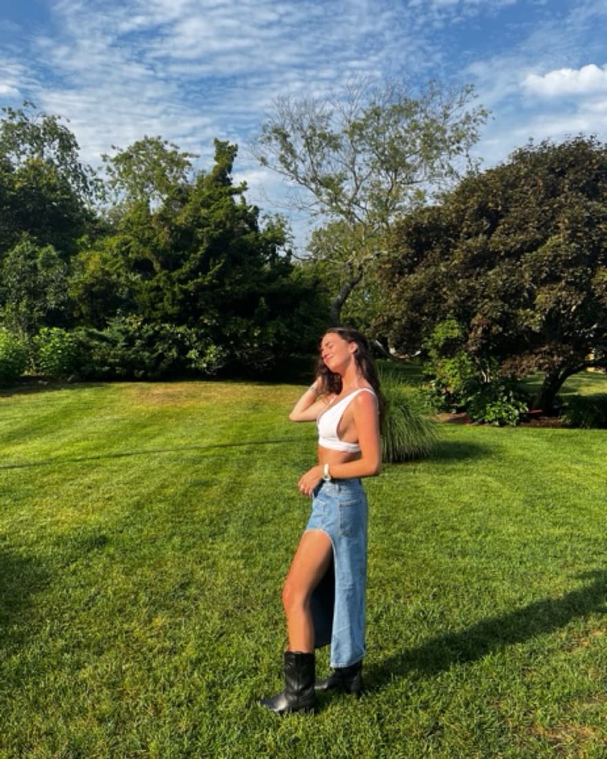Thigh High Slit Denim Skirt  - Image 1