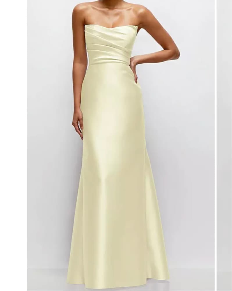 Butter Yellow Strapless Satin Dress - Image 1