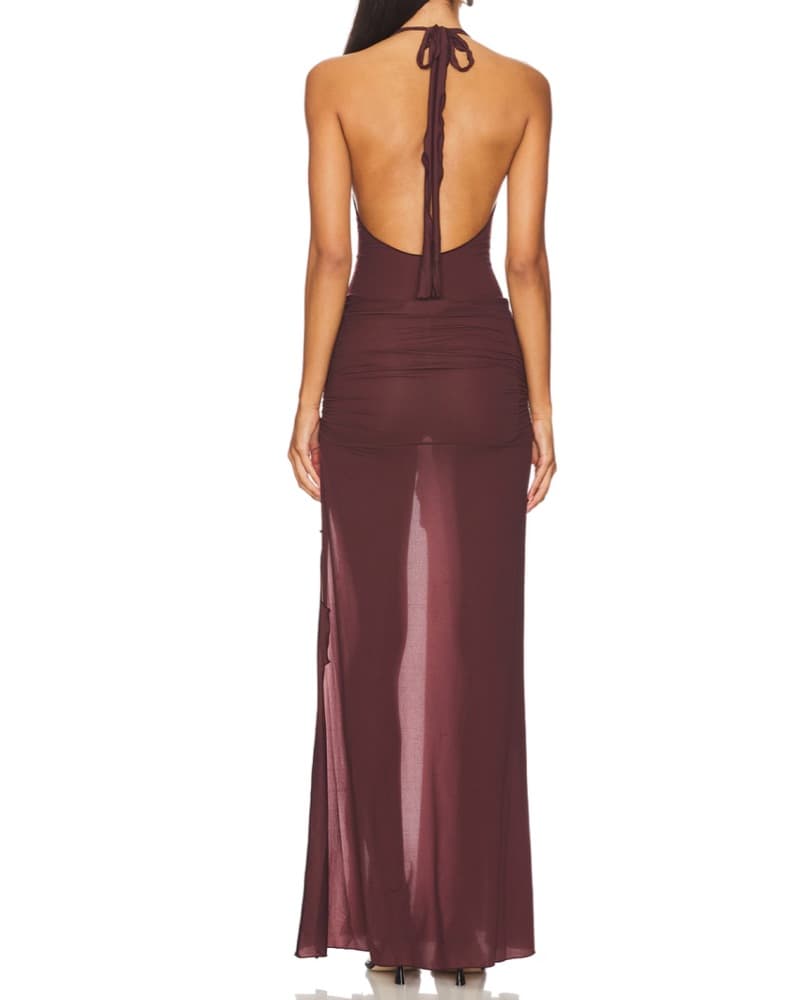 Indah Jlo Mesh Halter Gown Brown  - Image 3