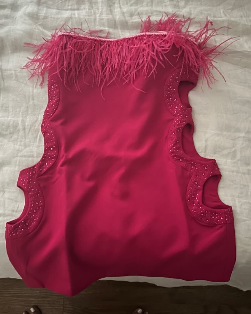 Danielle Guizio Pink Feather-Trim Dress - Image 3