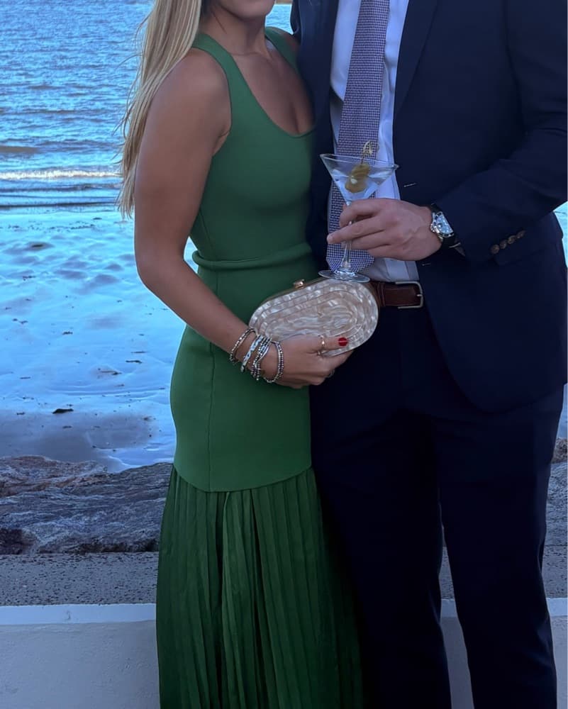Green Pleated Knit Maxi Dress - Image 1