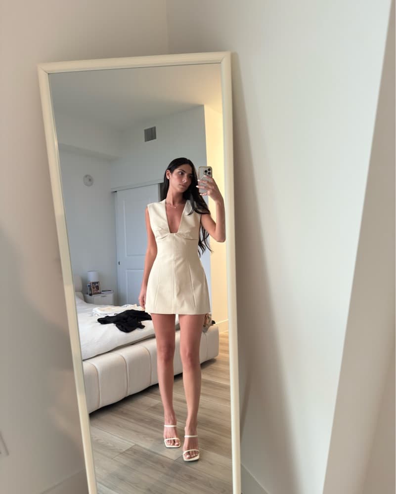 Chic Beige Wrap Mini Dress - Image 3