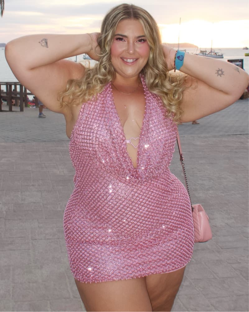 Shimmering Pink Sequin Halter Dress - Image 2