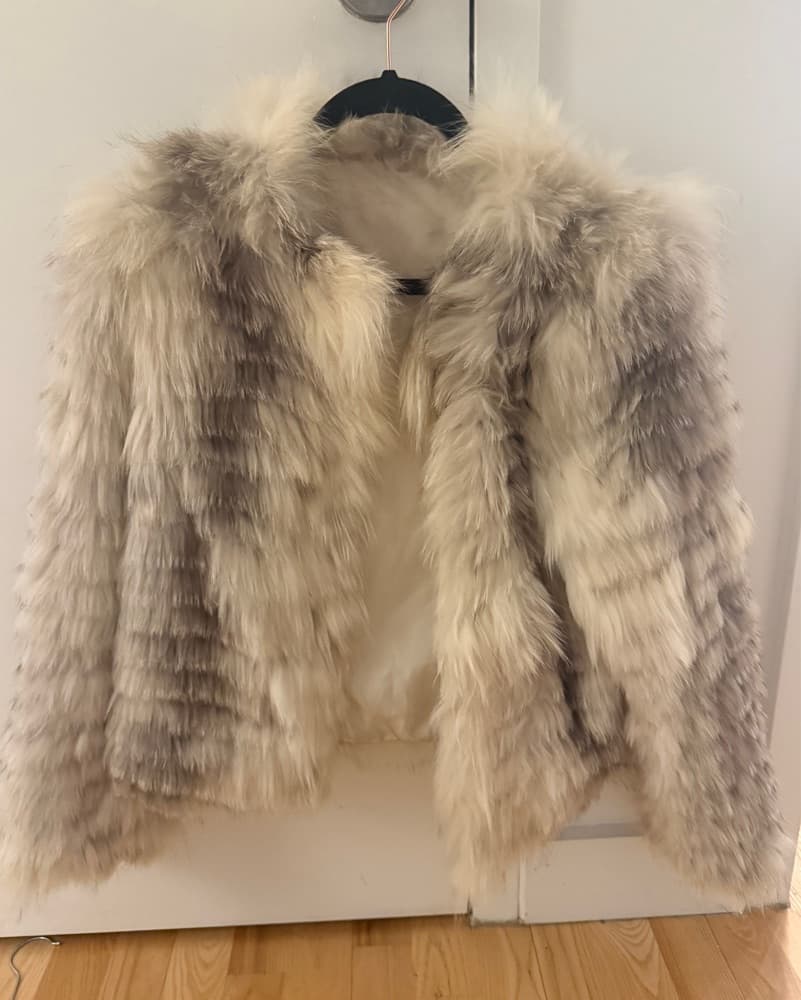 White And grey Plush Faux Fur Coat - Image 1