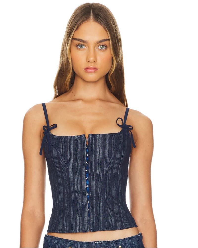 Revolve/Lioness Navy Striped Corset Top - Image 1
