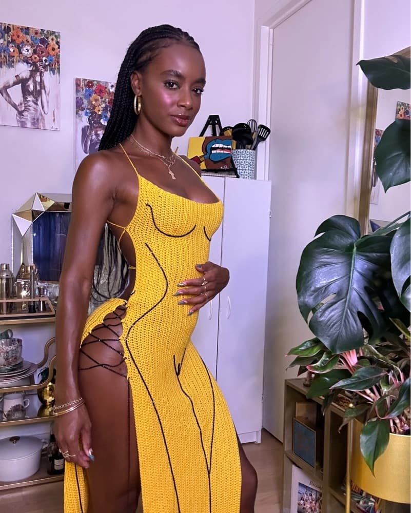 Custom Yellow Crochet Lace-Up Maxi Dress - Image 1