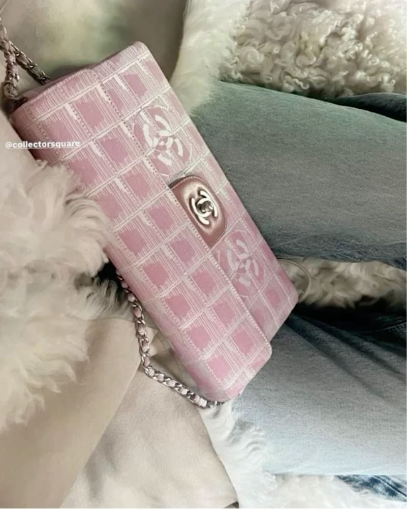 Vintage Chanel Pink Chocolate Bar Travel Line Bag - Image 2