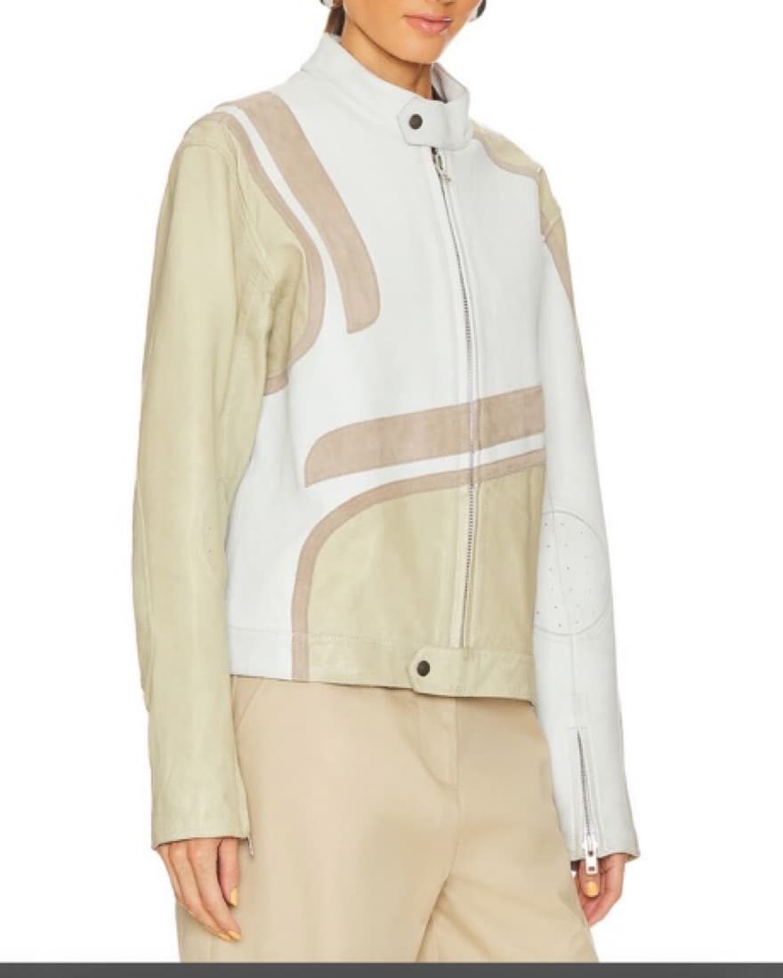 Deadwood Leather Jacket in White & Beige - Image 2