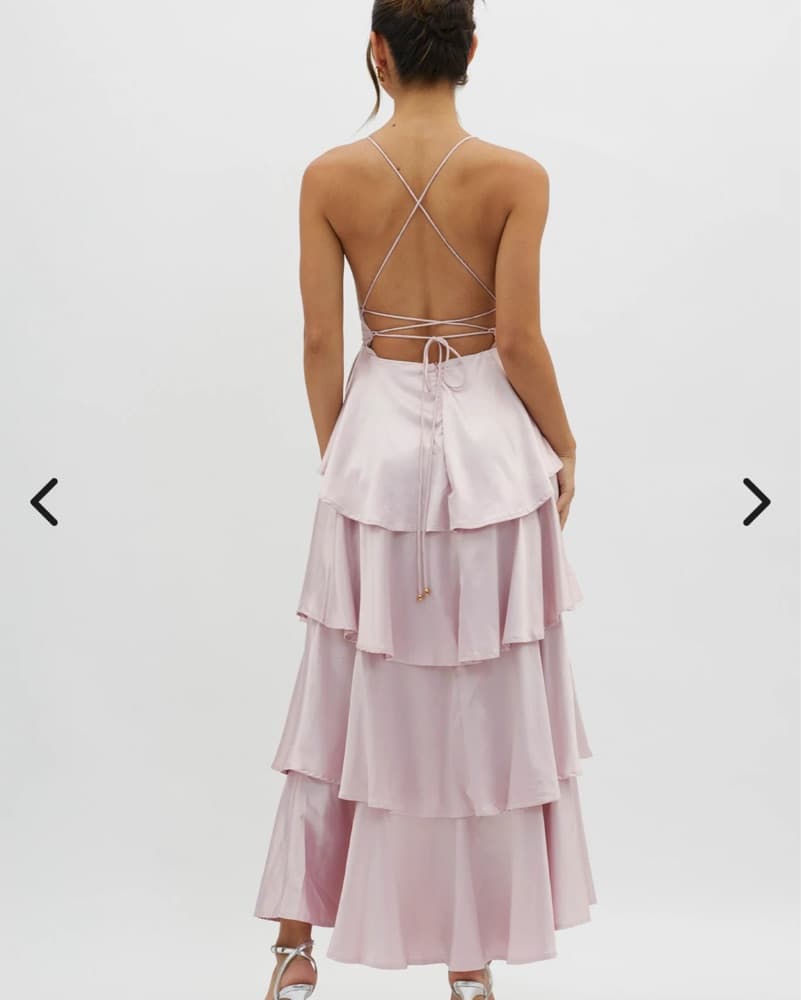 Tiered Frill Strappy Back Dress in Blush - Image 3