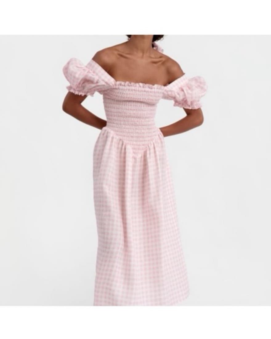 Sleeper Belle Linen Dress in Pink Vichy  - Image 3