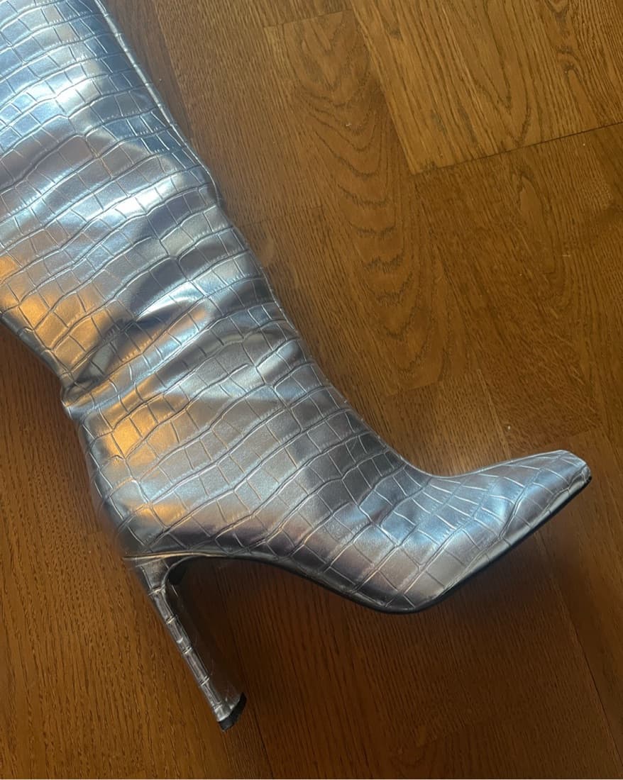 Zara - Silver Crocodile Knee-High Boots - Image 3