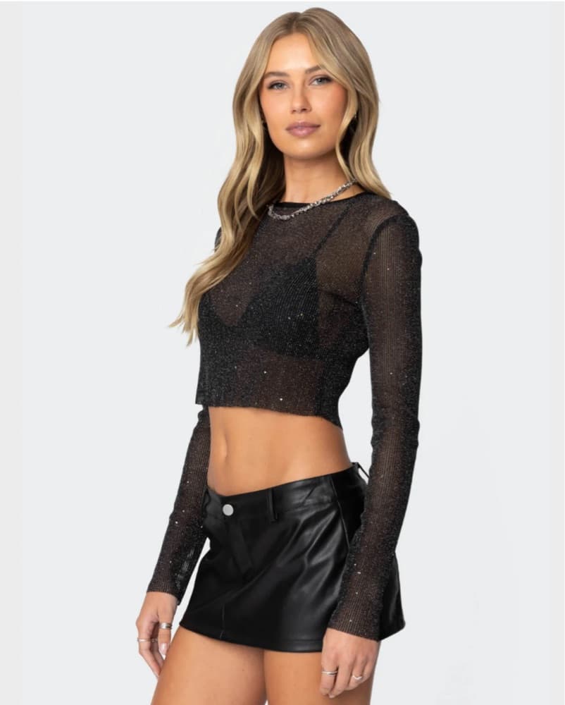 Edikted Shimmering Black Crop Top - Image 3