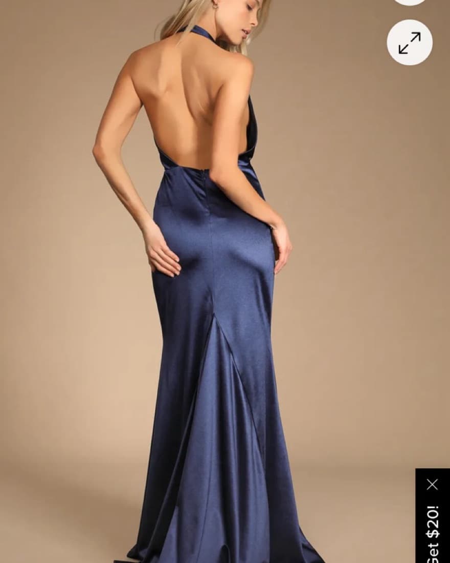 Lulus Blue Satin Halter Dress - Image 2