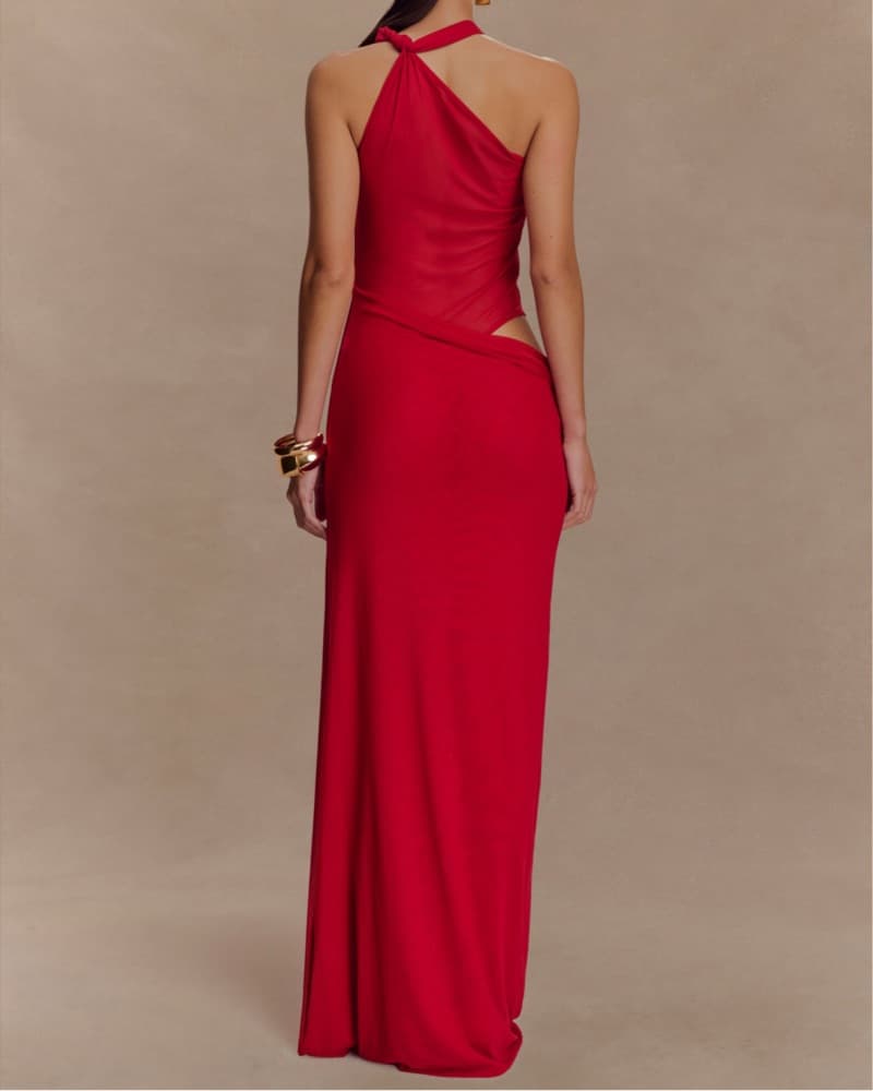 Edwina Knotted Mesh Maxi Dress - Red - Image 2