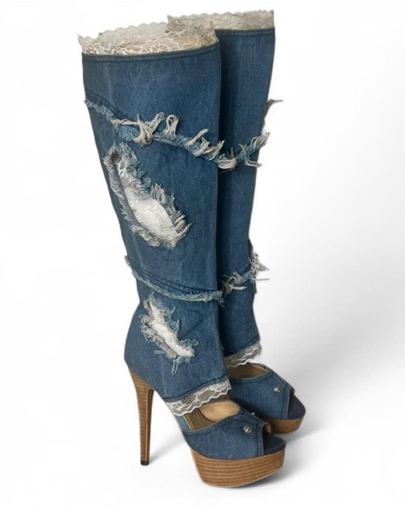 Gianmarco lorenzi Knee High Denim Boots - Image 2