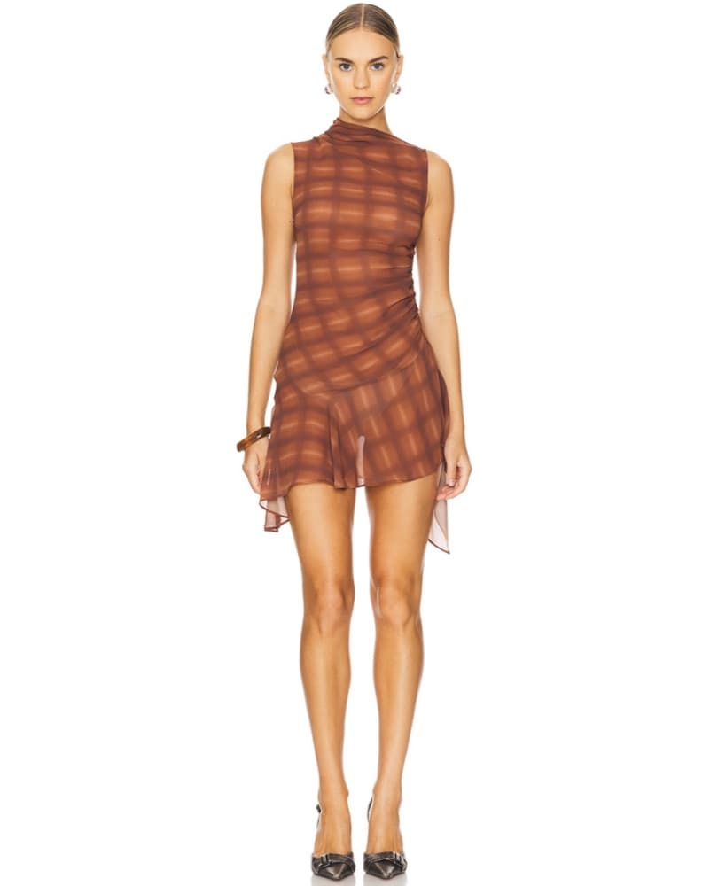 H:ours Sheer Plaid Mini Dress - Image 1