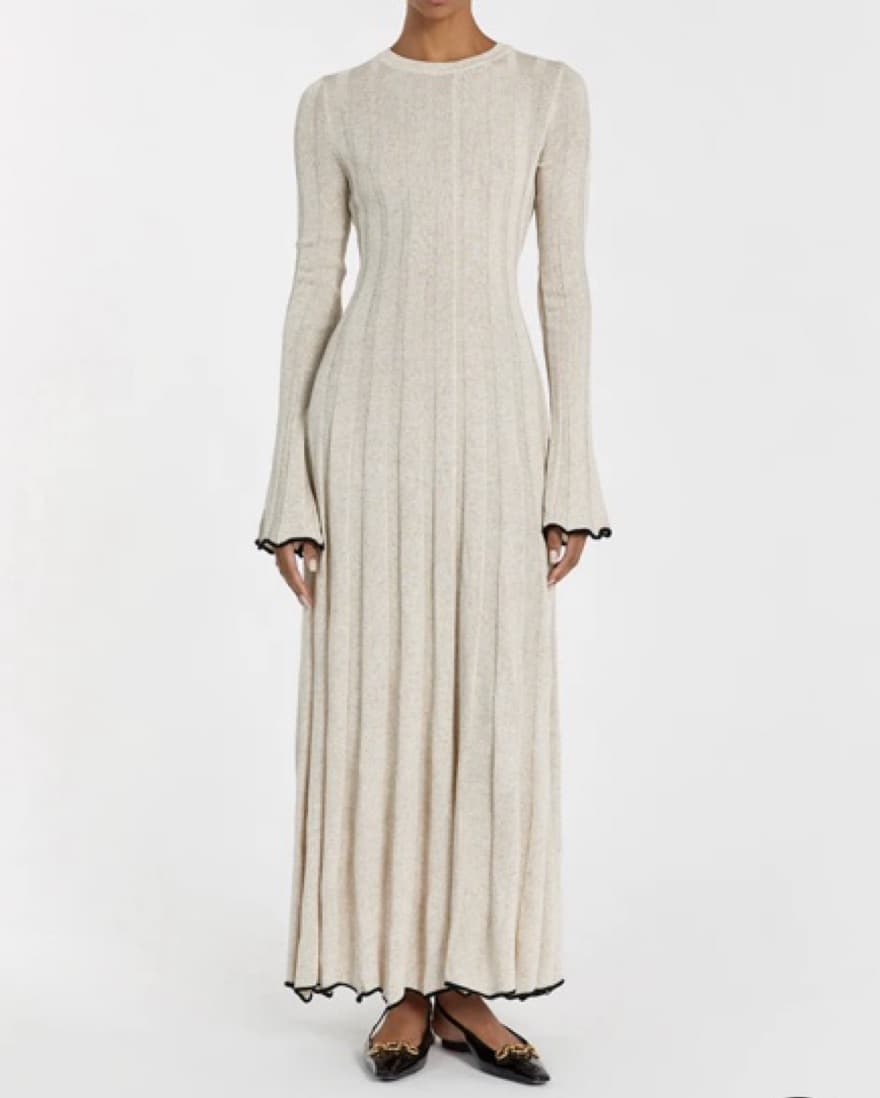 FLORA NATURAL CONTRAST KNIT MIDI DRESS - Image 1