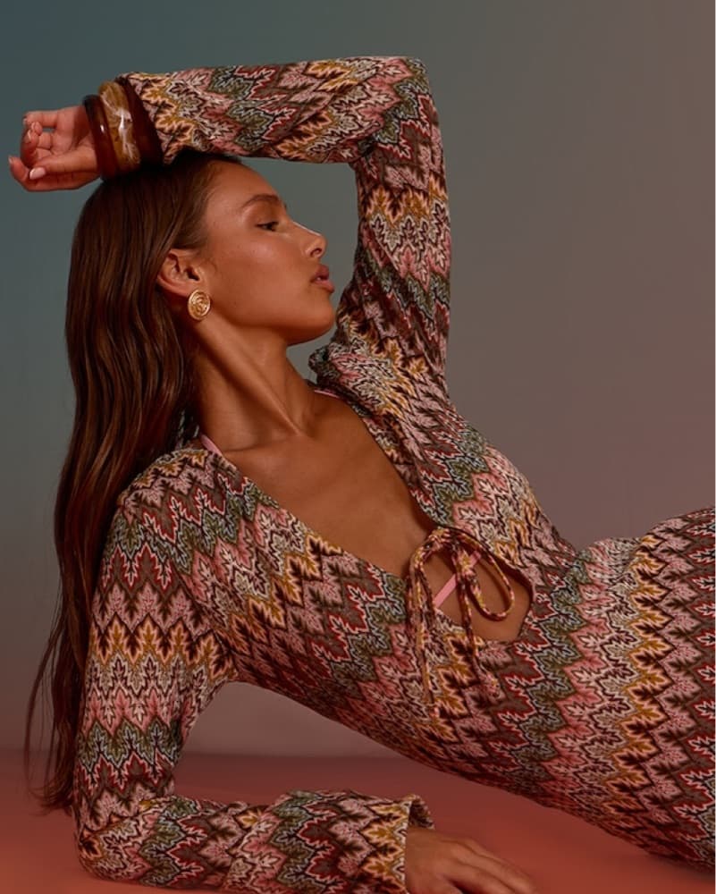 MULTI JACQUARD LONG SLEEVE BEACH MAXI DR - Image 2