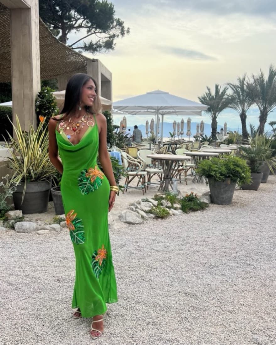 Tropical Cowl Neck Green Maxi Dress - Image 1