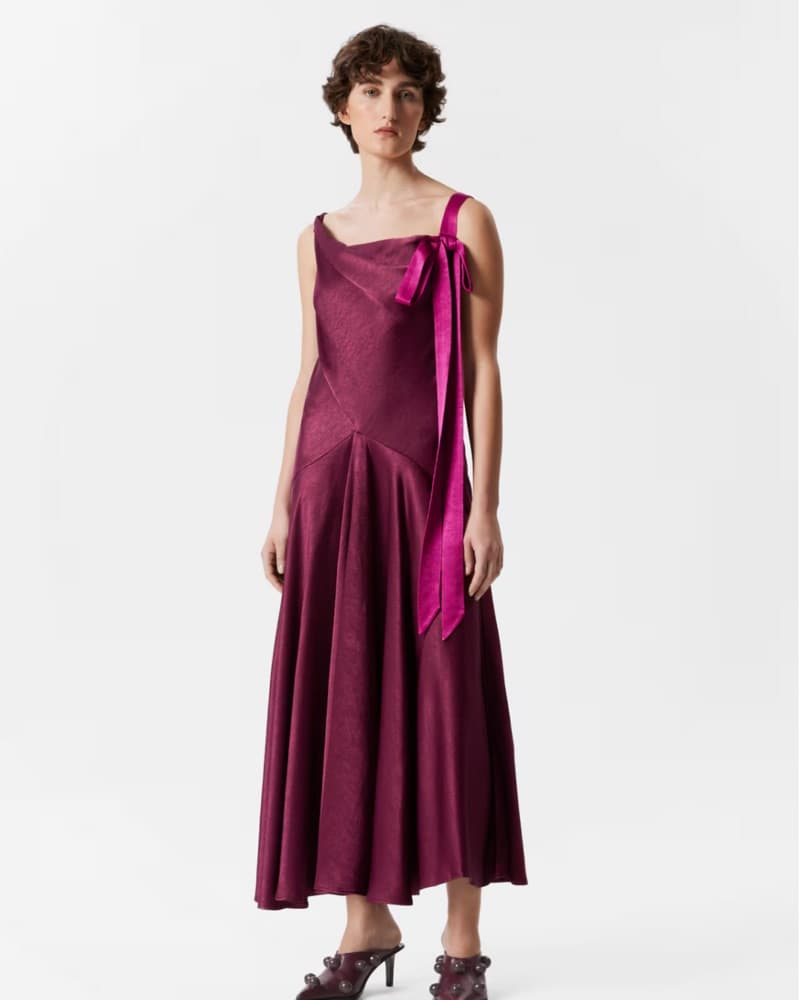 Elegant Satin Midi Dress in Vibrant Plum - Image 1