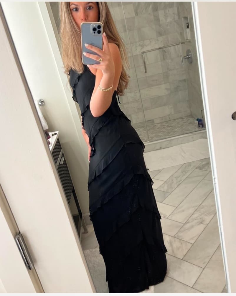 Black Ruffle Halter Long Dress - Image 1