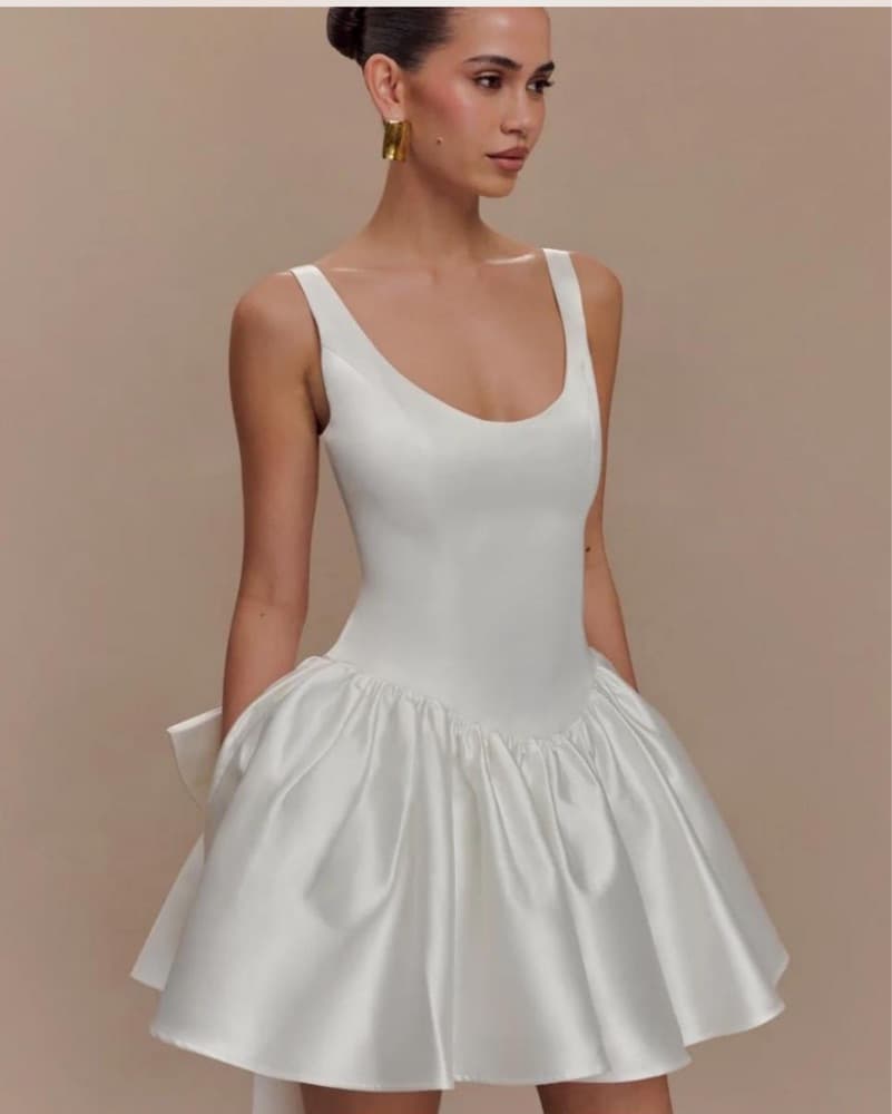 MESHKI - Felicia White Satin Mini Dress - Image 1