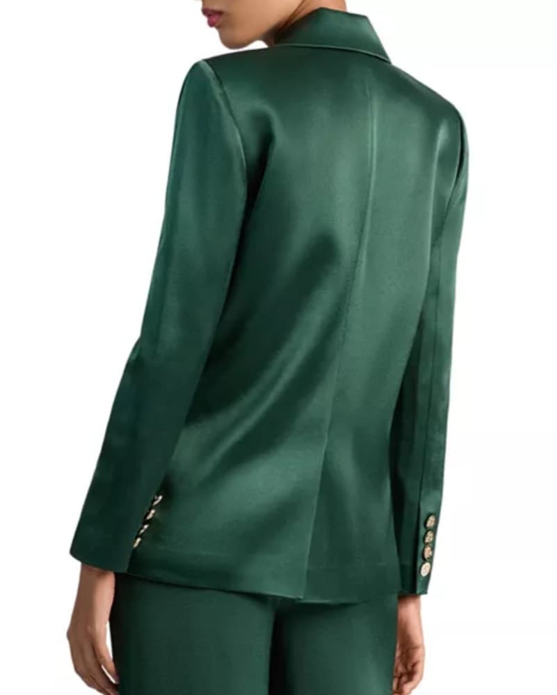 Elegant Forest Green Satin Blazer - Image 2