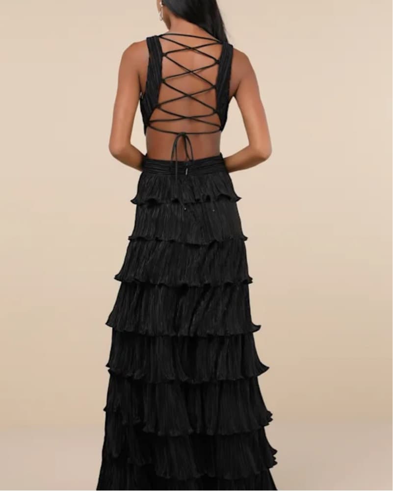 Beauty Icon Black Satin Pleated Tiered - Image 2