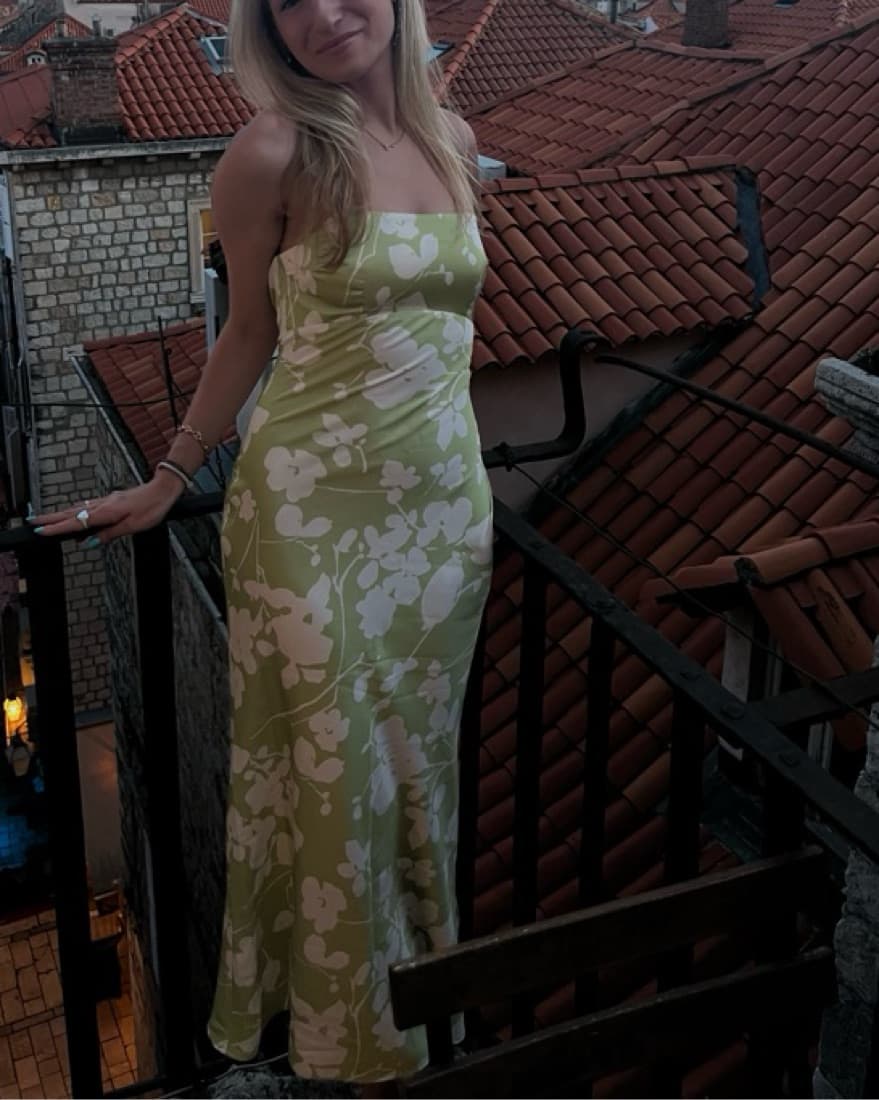 Green Floral Silk Dress - Image 1