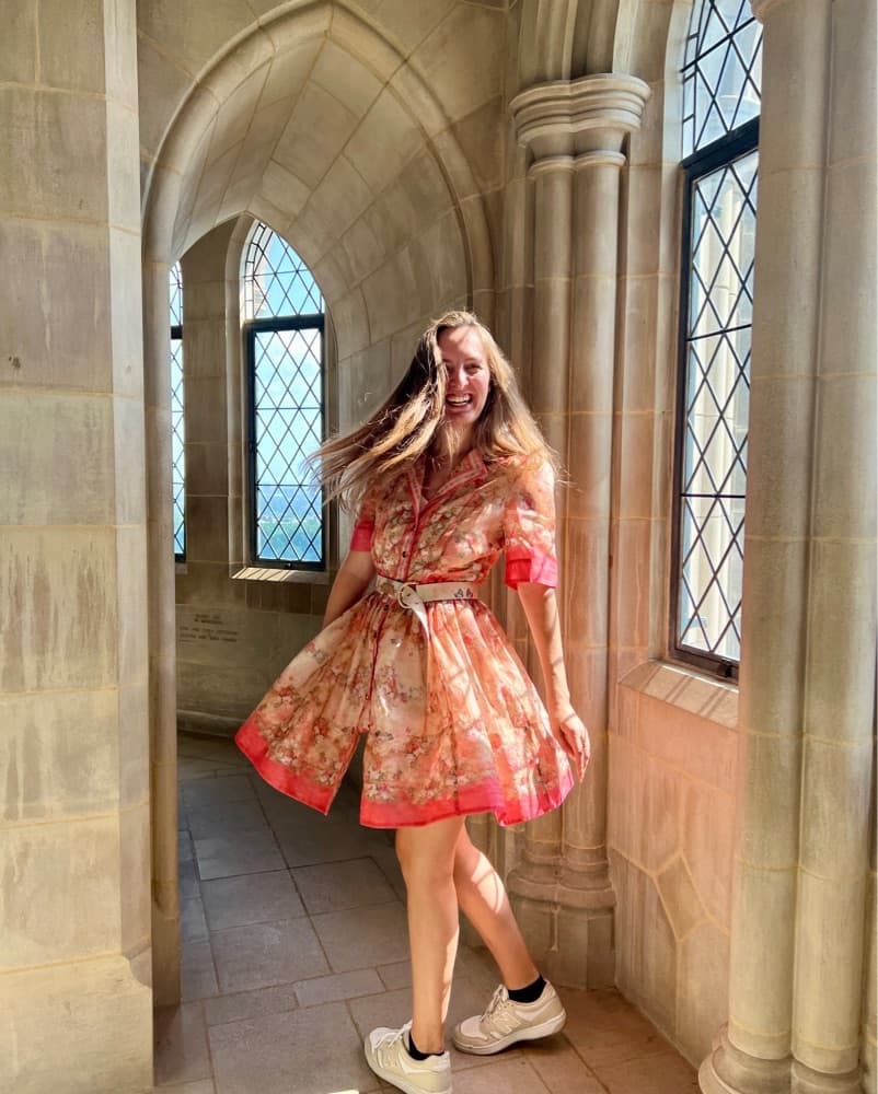 Vibrant Floral Dress with Belted Waist - Image 2