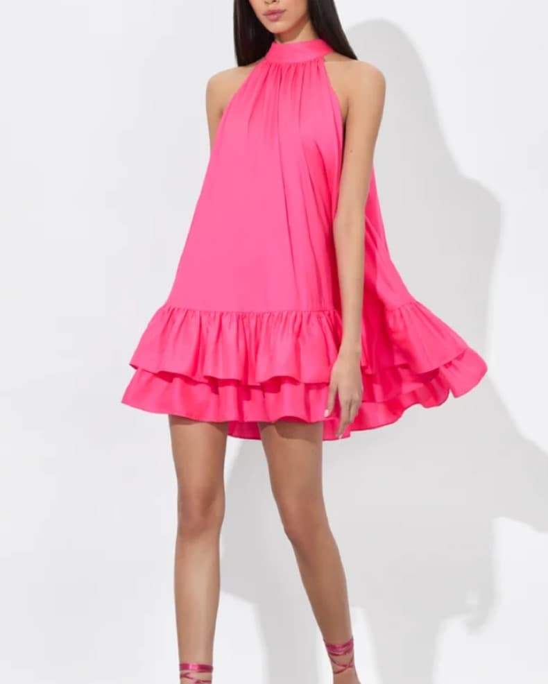 Vibrant Fuchsia Ruffle Halter Dress - Image 1