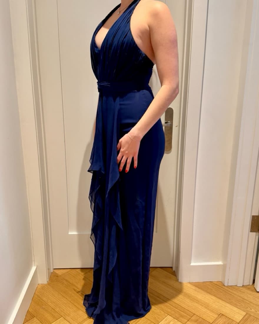 Marchesa Notte Elegant Blue Halter Gown - Image 3